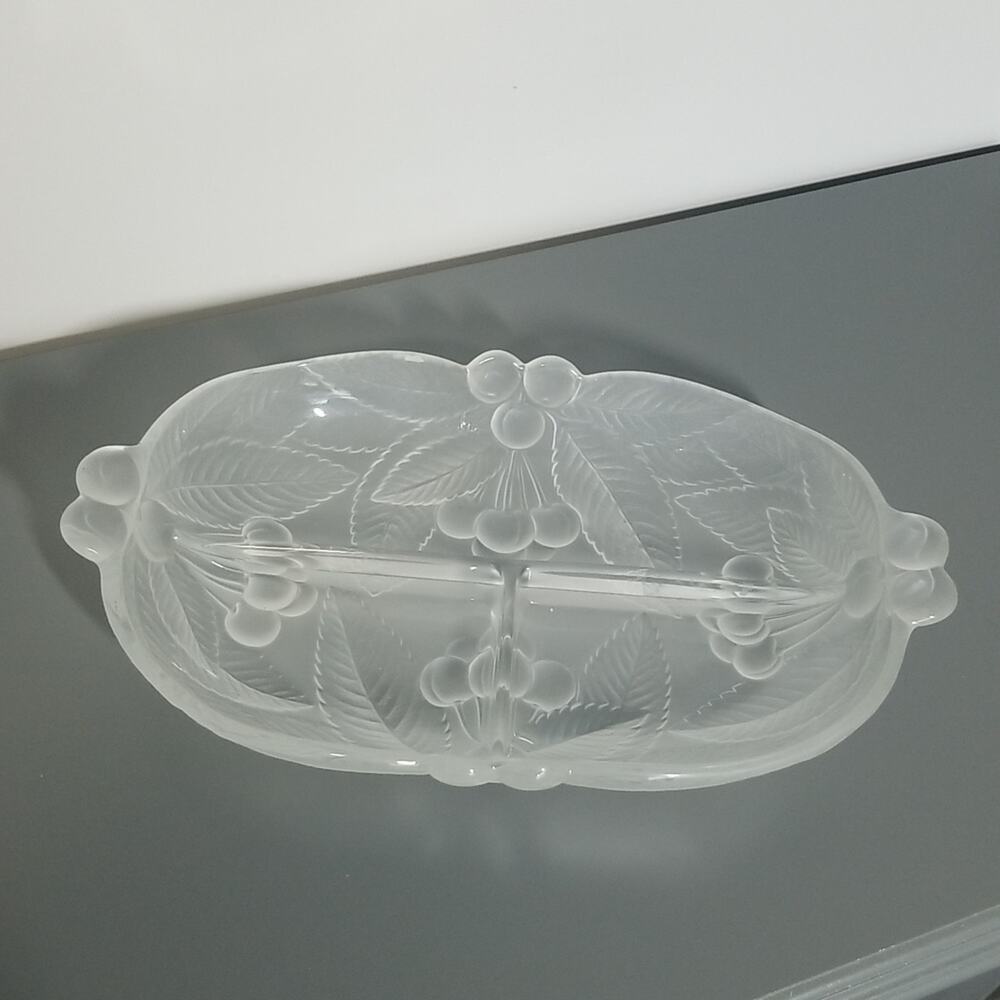 Vintage Mikasa Frosted Crystal Divided 3-Section Relish Dish Bountiful Cherries